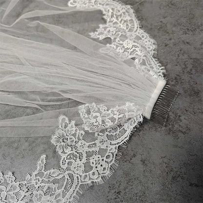 Customized Eyelash Lace Veil, 2m/2.5m/3m Wedding Veil with Comb, 1.5m Width Ivory Bridal Veil with Eyelash Lace