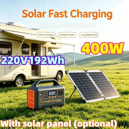 400W Portable Charging Station 220V192Wh LiFePO4 Outdoor Power Supply, Supports Solar Charging, Suitable for Household Energy