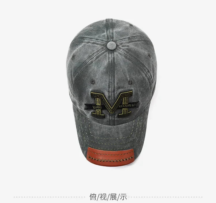 Outdoor sports hat retro men's washed faded old cowboy hat M letter cotton soft top embroidered sunshade baseball cap