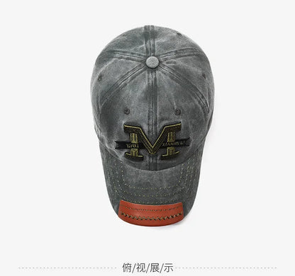 Outdoor sports hat retro men's washed faded old cowboy hat M letter cotton soft top embroidered sunshade baseball cap