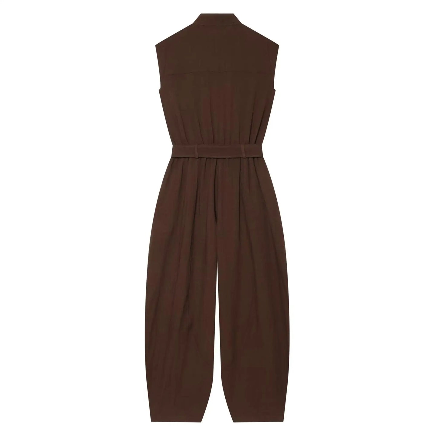 TFMLN Fashion Double Breasted Jumpsuits for Women Stand Collar Sleeveless High Waist Long Pants With Belt Elegant Rompers