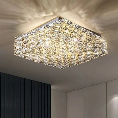 Modern Nordic Luxury Crystal LED Ceiling Light Gold Chrome Flush Mount Lamp for Living Dining Room Bedroom Home Decor Lighting