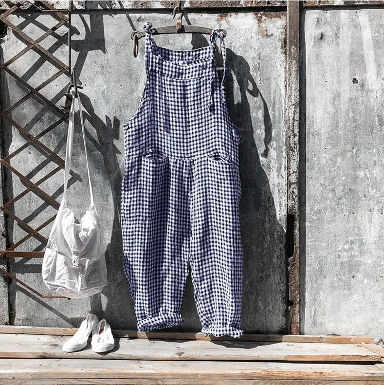 Women's Stripe Jumpsuits Cargo Pants Wide Leg Pants Trousers Multicolor Ethnic Bib Sleeveless Casual Loose Jumpsuit With Pockets