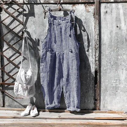 Women's Stripe Jumpsuits Cargo Pants Wide Leg Pants Trousers Multicolor Ethnic Bib Sleeveless Casual Loose Jumpsuit With Pockets