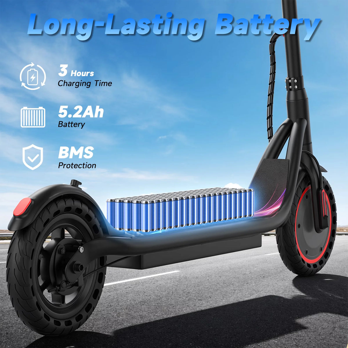 8.5'' Solid Tire Electric Scooter, 350W Powerful Motor & 19MPH Top Speed, 16 Miles Range, Lightweight E-Scooter with EABS & Drum Brake for Teens and Adults