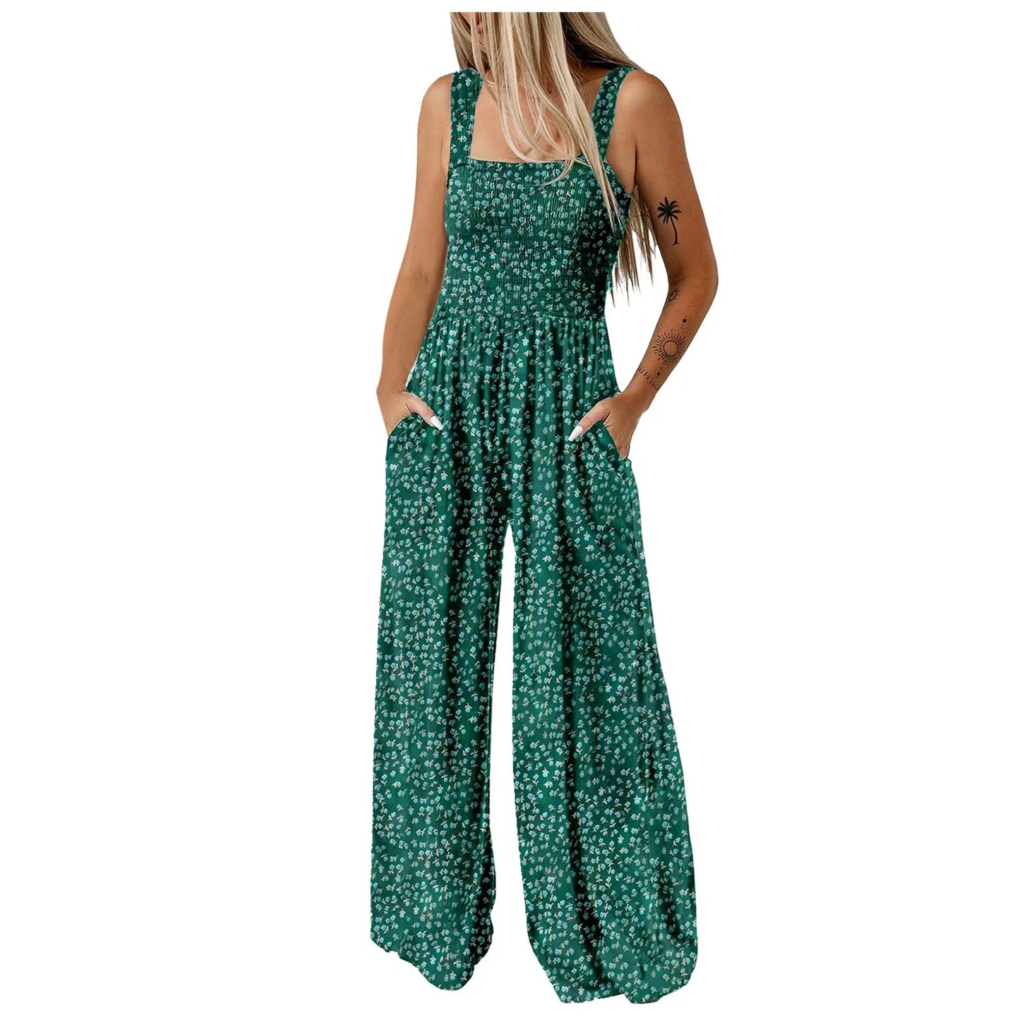 Summer Sexy Sling Jumpsuits Women'S Fashion Printed Loose Pencil Pants Casual Streetwear Elegant Party Female Spaghetti Rompers