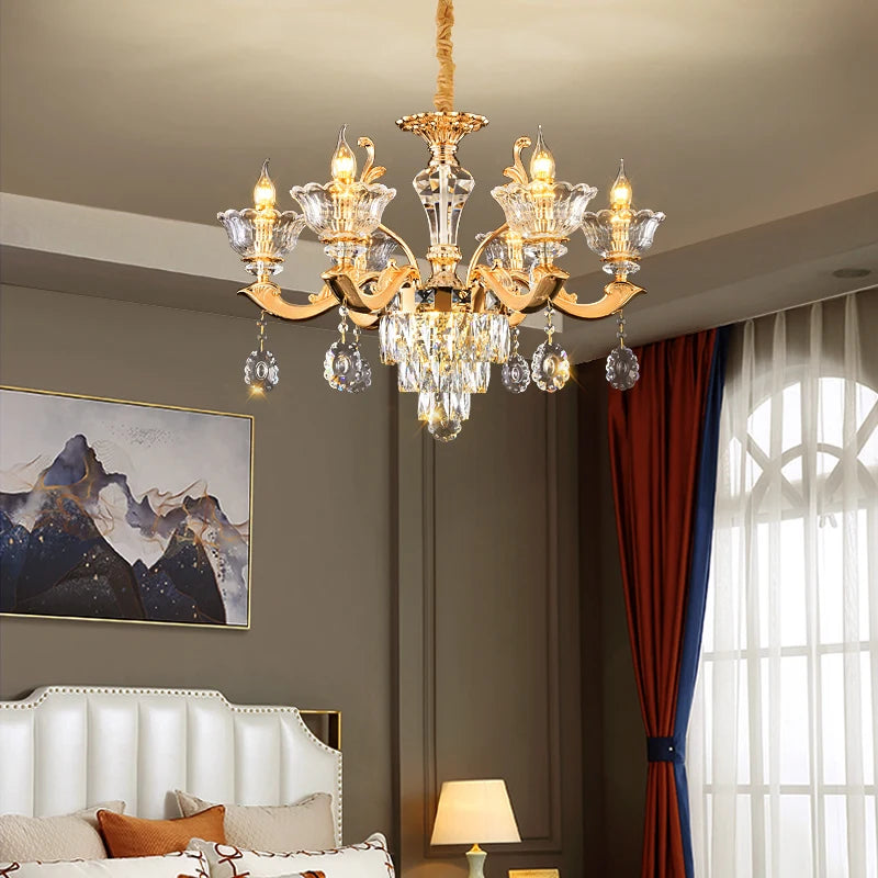 European Style Pendant Lamp Living Room Lamp Crystal Luxurious Atmosphere French Style Restaurant Lamp Duplex Building Lights