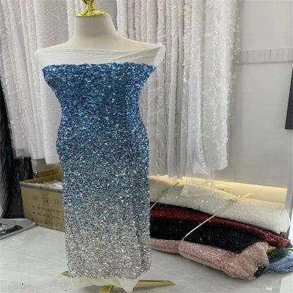 Gradient Sequins Embroidered Stretch Tulle Fabric for DIY Sewing Evening Dress Garment Accessories Clothing Fashion Cloth