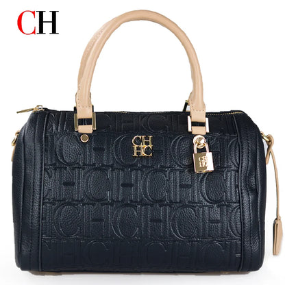 CH Boston Bag Women Metal Lock Handbag Double Top Handle Detachable Crossbody Strap Daily Travel Ladies Shoulder Purse