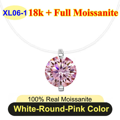 0.5ct-5ct Classic Fish Line Full Moissanite Necklace For Women S925 Silver Plated 18k D Color VVS1 Women's Moissanite Chain Gift