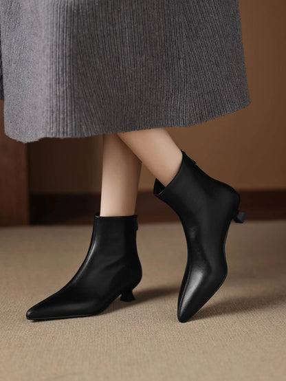 Plus Size 34-42 Genuine Leather Pointed Toe Med Heels Zipper Modern Boots Winter Autumn Shoes Concise Elegant Dress Ankle Boots