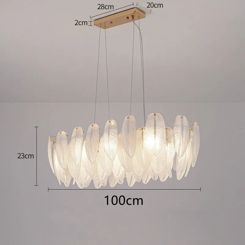 Luxury Villa Led Chandelier Feather Glass Gold Metal for Living Dining Table Room Bedroom Pendant Lights Home Decor Lustre Lamp
