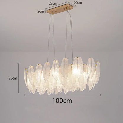 Luxury Villa Led Chandelier Feather Glass Gold Metal for Living Dining Table Room Bedroom Pendant Lights Home Decor Lustre Lamp