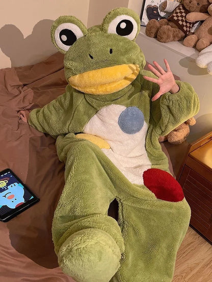 Cartoon Frog Kigurumi Unicorn Winter Pajamas Onesie Pyjama Costumes For Halloween Carnival Cosplay Women Men Party Slipper