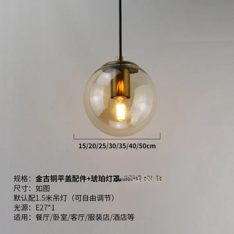Modern Simple Glass Chandelier Bar Counter Restaurant Gold Hanging Lights Silver Metal Amber Ashtray Ball Glass Suspension Lamp