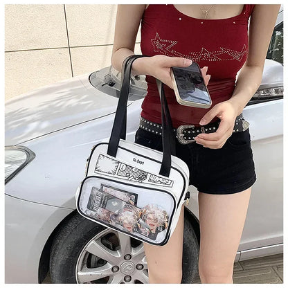 Y2K Japanese Harajuku Ita Bag for Women Cute Shoulder Bag Girls Transparent Itabag Crossbody Bag JK Shoulder Bags Handbags