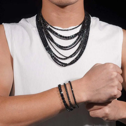 3/4mm Black Moissanite Tennis Necklace 316L Stainless Steel Black Moissanite Chain for Men Women Wedding Birthday Gifts