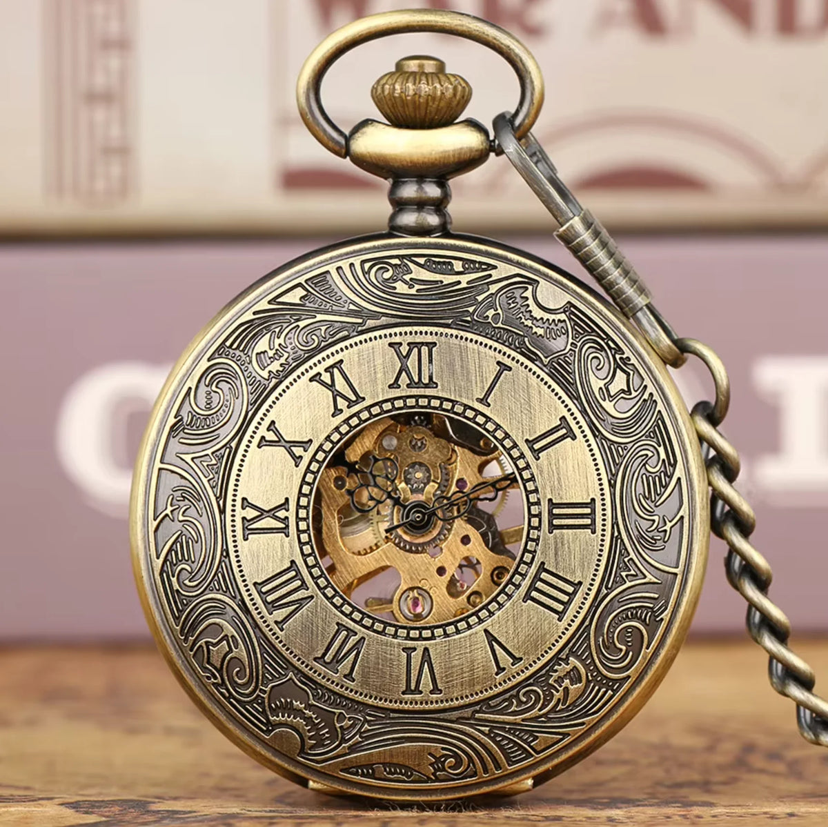 10pcs/lot Vintage Bronze Roman Number Case Flip Mechanical Pocket Watch Roman Dial  Hand Wind Skeleton Men Women Gift Watch