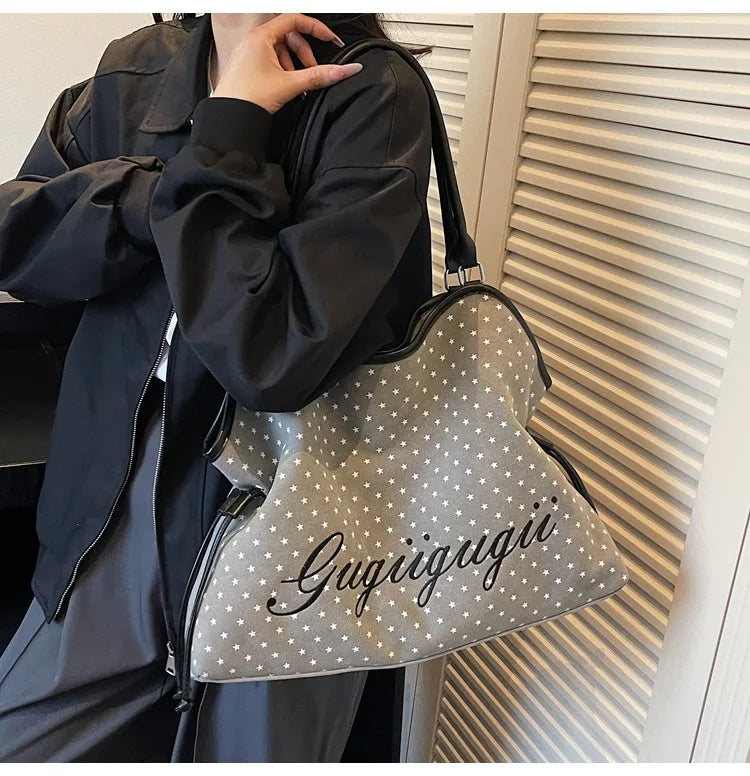 Brand Women's Shoulder Bag Y2k Fashion Sweet Polka Dot Handbag Korean Casual Versatile Leopard Print Brown Frosted Tote Bags
