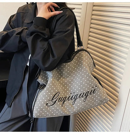 Brand Women's Shoulder Bag Y2k Fashion Sweet Polka Dot Handbag Korean Casual Versatile Leopard Print Brown Frosted Tote Bags