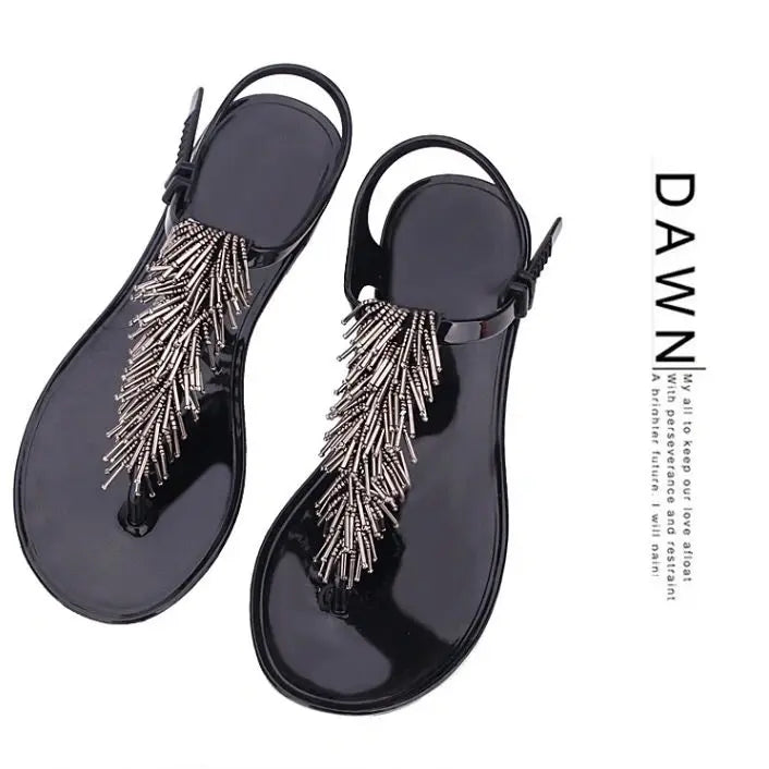 Women's Shoes Flip-flops Sandals for Woman Black Footwear Plastic with Low Heels Summer 2025 Crystal Pvc Wholesale Luxury Sale H