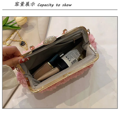 Luxury Satin Floral Bride Party Evening Clutch Bag Women Wedding Purses and Handbags Small Shoulder Chain Bag Designer Bag