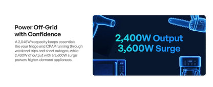 Renogy PowerStation 2000 Portable Power Station, 2048Wh LiFePO4 Solar Generator, 2400W/3600W Surge, TT-30 RV Outlet, ≤20ms UPS Backup, 25dB Quiet, 1-Hr Fast Charge for Home & Off-Grid