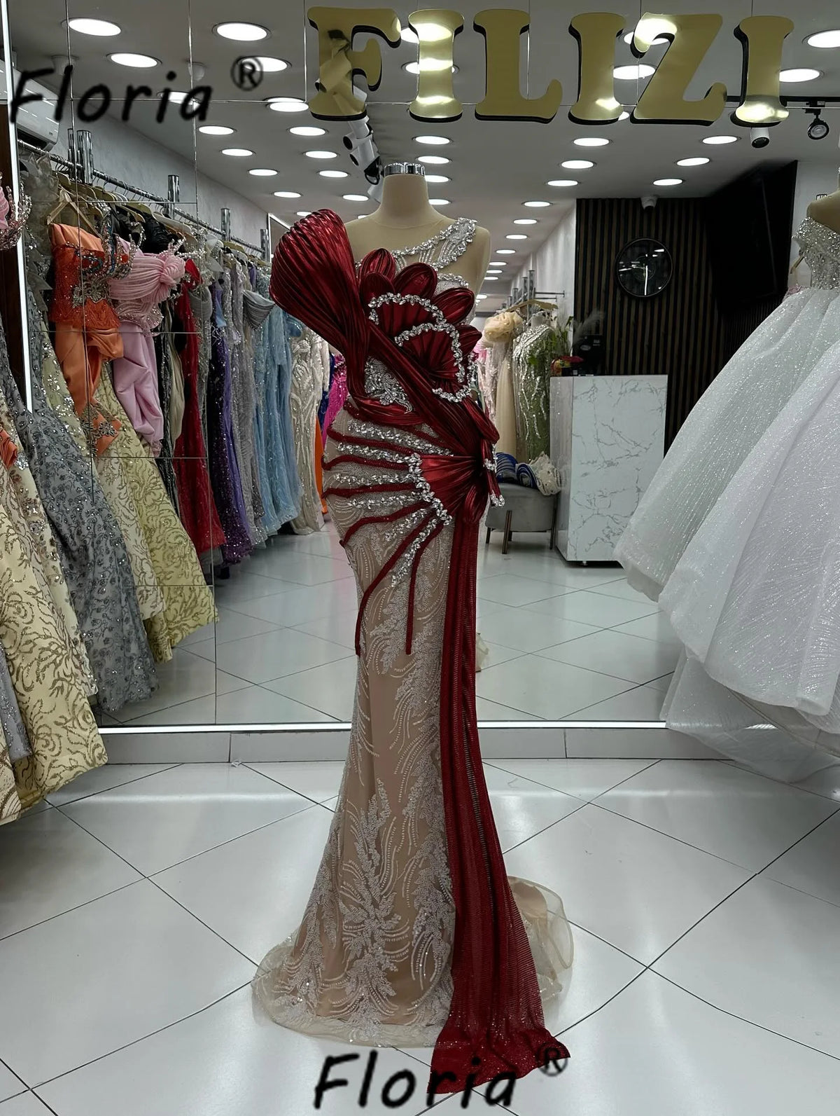 Luxury Red Wedding Dress Beaded Crystal Appliques 3D Mermaid Formal Party Gowns Prom Woman Customized Vestidos de Gala 2026