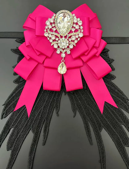 Luxury Rhinestone Mesh Wing Bow Brooch  Elegant Banquets Dress and Wedding Shirts Lapel Flower Bow Tie  Unisex Gift Accessory