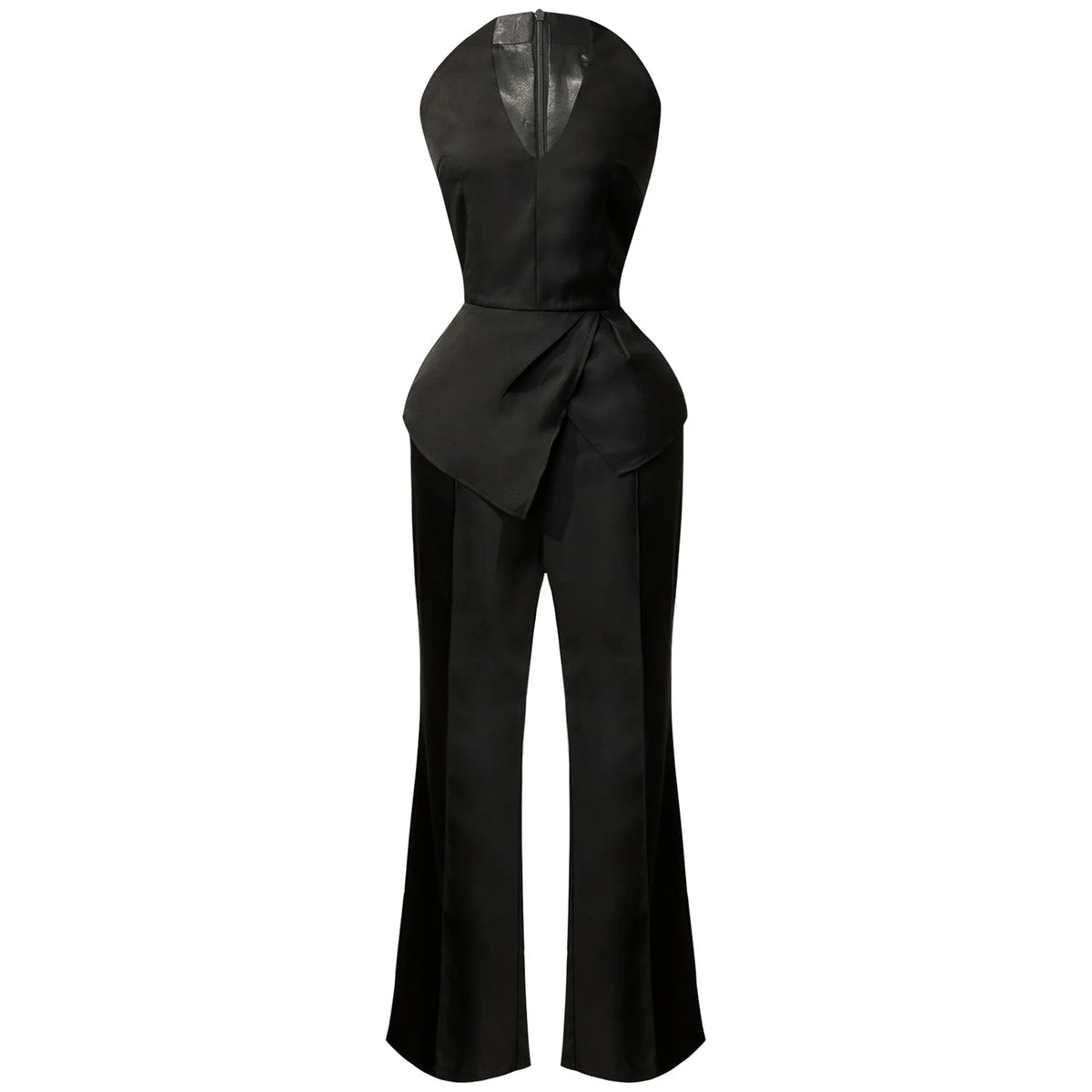 Summer Vacation Women V-neck Sleeveless Jumpsuit Office Lady Black Rompers Layered Bodysuit for Rave Work Party Daily Wear Club