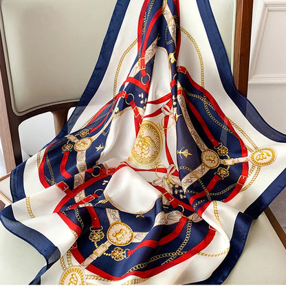 1pcs 70cm Roman Chain Silk Scarf for Women Simulated Silk Geometric Round Fashion Versatile Headwear Clothing Square Scarf