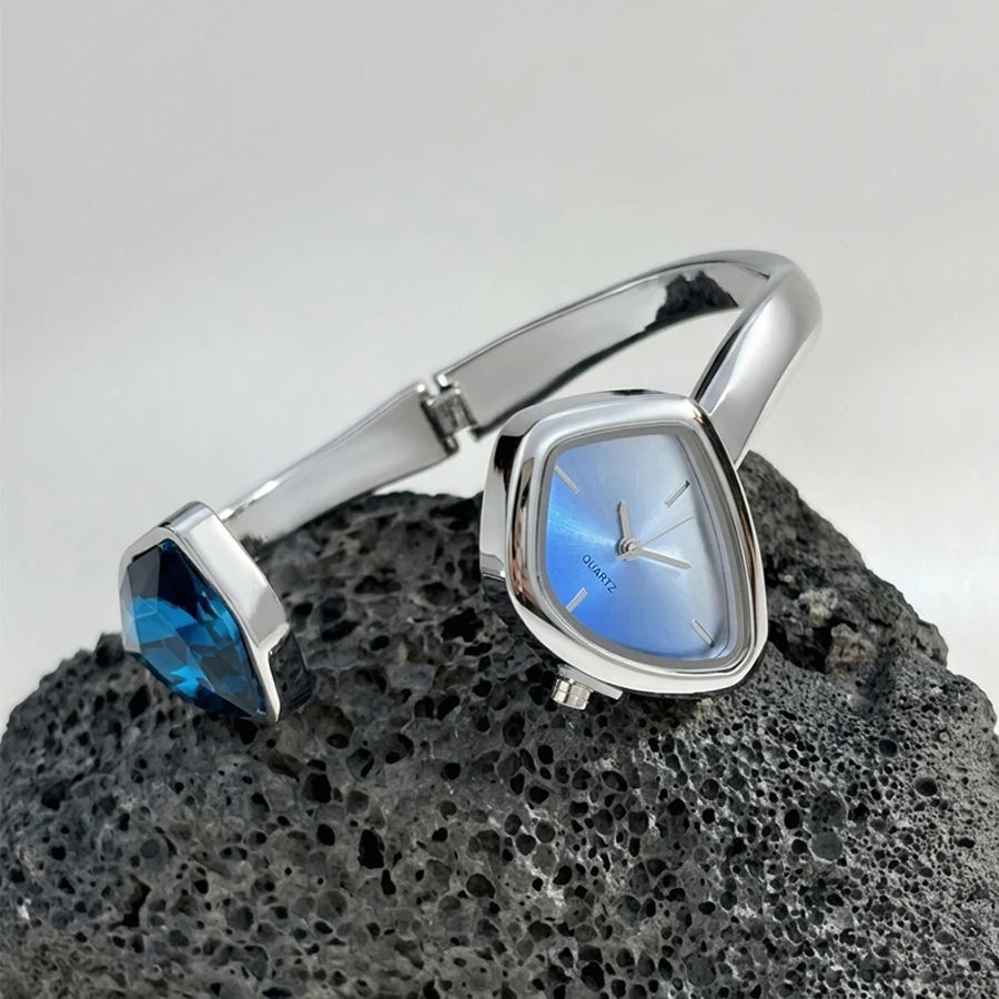 Stylish Irregular Dial Big Diamond Open Cuff Gold Watch for Woman