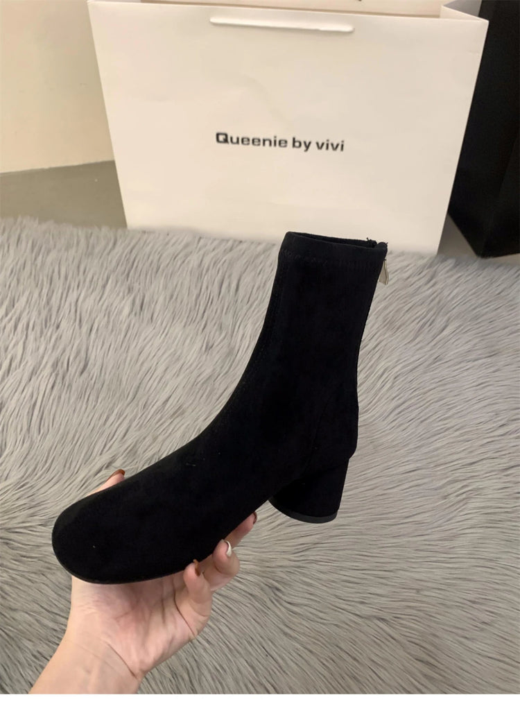 Suede Women Ankle Boots Elegant Chunky High Heels Shoes Fashion Retro Designer Shoes Woman Winter Boots 2025 Trend Mujer Zapatos