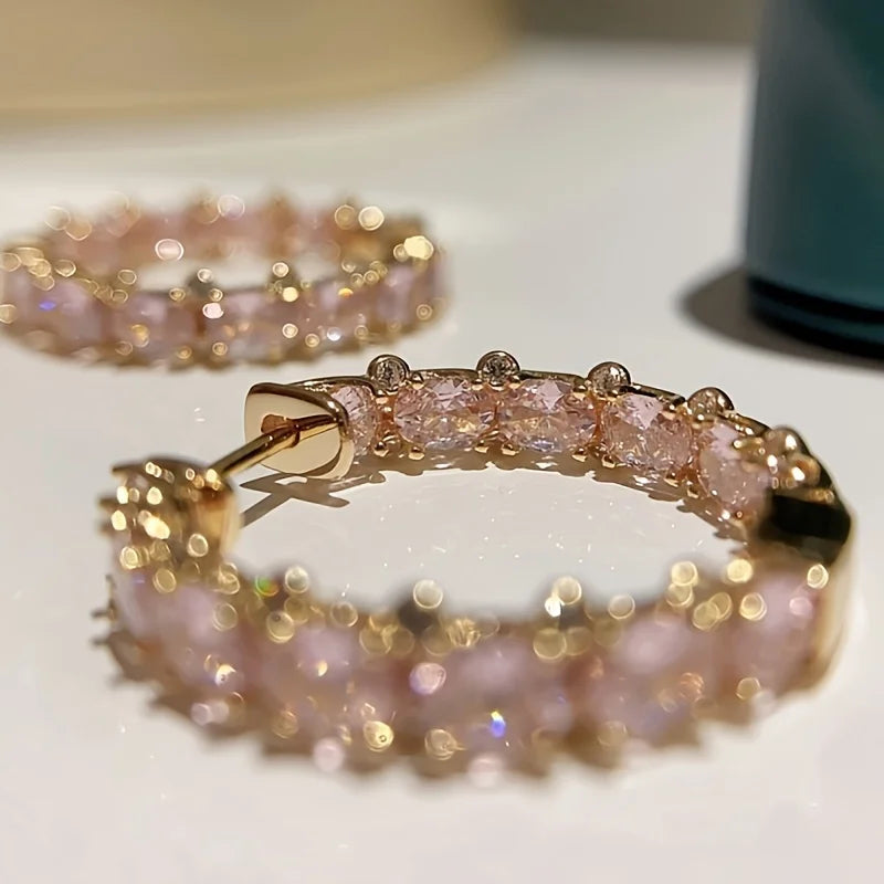 Princess Square Cubic Zirconia Hoop Earrings Luxury Trendy Ear Circle Earrings for Women Fashion Versatile Female Jewelry Gifts