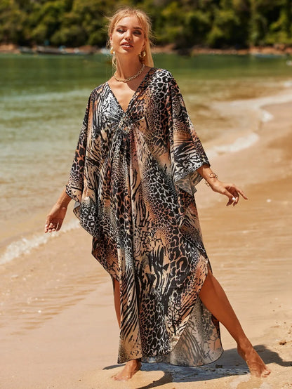 Fashion Boho Bikini Cover-ups Oversized Leopard Zebra Print Beach Cover Up Open Front Sunscreen Shawl For Women