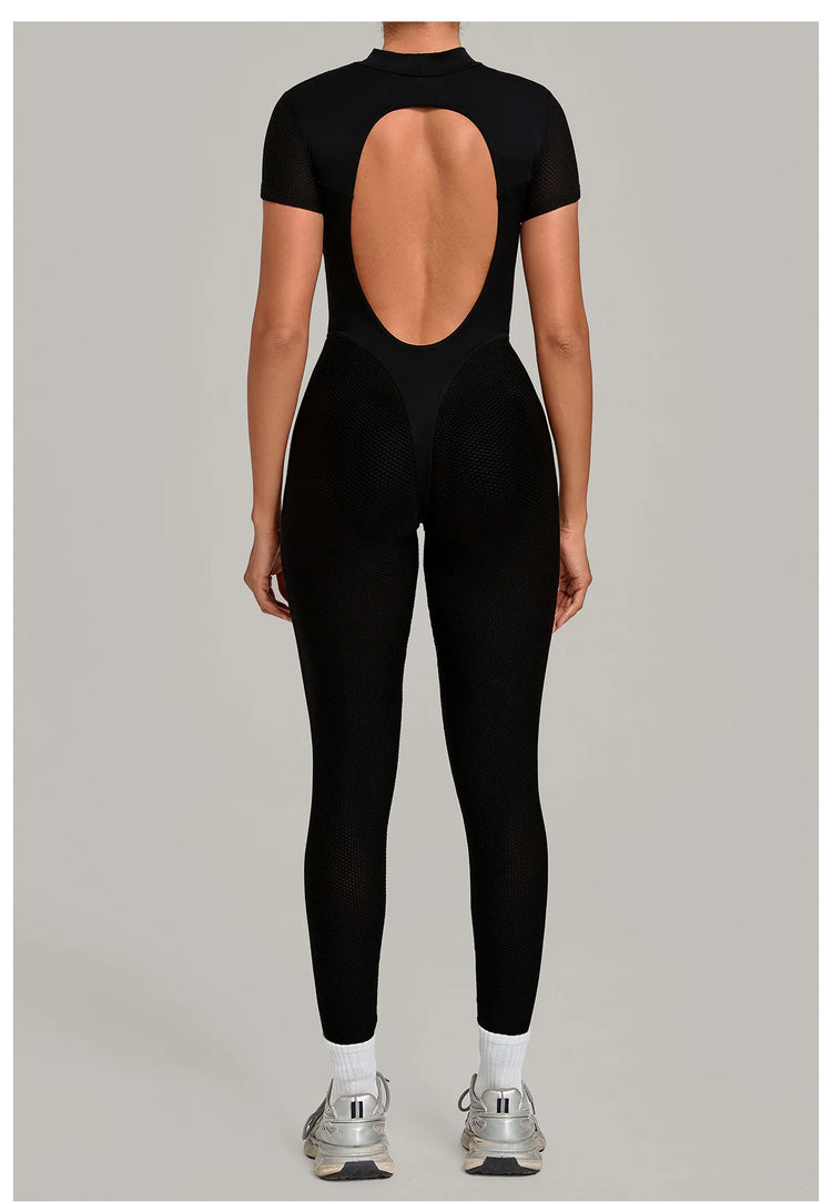 Sexy One-Piece Womens Tracksuit Long Sleeved Sports Rompers Running Yoga Jumpsuit High Stretch Push Up Fitness Workout Bodysuits