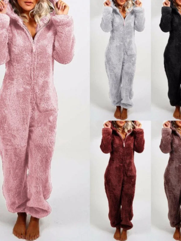 Jumpsuits women 2026 rompers autumn winter fleece thickened woolen jumpsuits hooded pajamas jumpsuits women's clothing