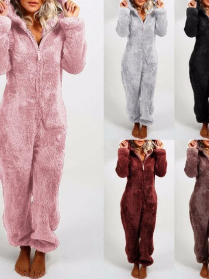 Jumpsuits women 2026 rompers autumn winter fleece thickened woolen jumpsuits hooded pajamas jumpsuits women's clothing