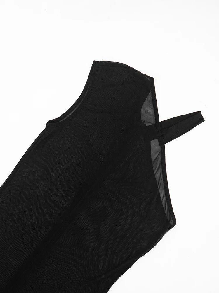 Weird Puss See Through Playsuits Women Solid Irregular Collar Skinny High Elasticity Sexy Midnight Hottie Summer Wild Romper