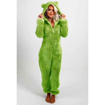 Women's Fleece Oneseies Zip Up Hooded Pajamas Rompers Cozy Sleepwear Pyjamas Autumn Winter Warm Loungewear Jumpsuit