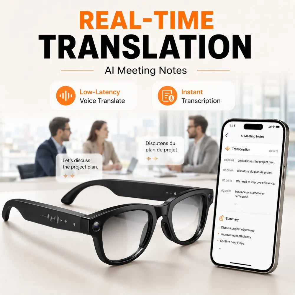New AI Smart Glasses 13MP HD Camera 1200P Video  Multiple Languages Translation WiFi Sunglasses Bluetooth Call Music Men Women