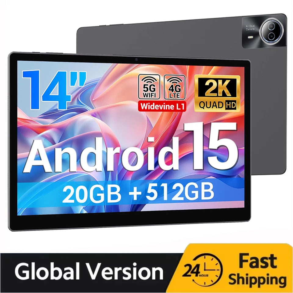 2026 Global Version Android 15 Tablet 14 inch Tablet PC 20GB 512GB 13800mAh Phone Call BT5.0 5G WiFi GPS Google Play Laptop Pads