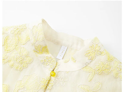 VIMLY Women's Vest 2026 Summer Casual Yellow Floral Embroidery Stand Collar New Chinese Style Sleeveless Jacket Ladies A5251