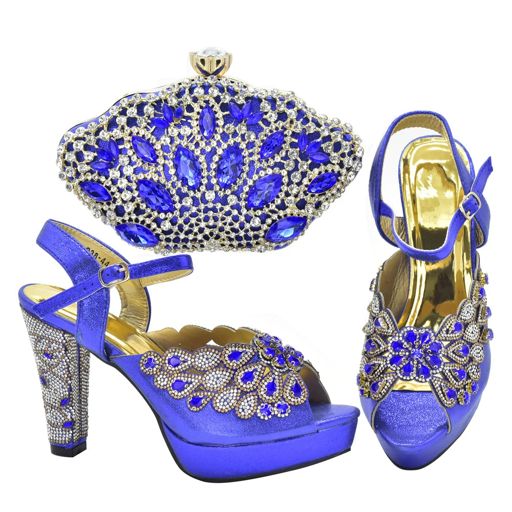 Fashion Italian Shoe and Bag Set for Party In Women Afrcan Party Shoes with Bag Set with Rhinetsone Luxury Shoes Women Designers