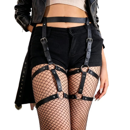 Women's Gothic Punk PU Leather Thigh Leg Harness Belt Adjustable Straps Streetwear Costume Accesssories