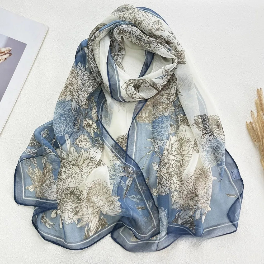 Floral Chiffon Scarf for Women - 160x50cm Silky Georgette, Lightweight  Summer Beach Wrap & Sun Protective Hijab