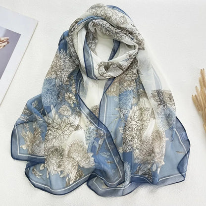 Floral Chiffon Scarf for Women - 160x50cm Silky Georgette, Lightweight  Summer Beach Wrap & Sun Protective Hijab