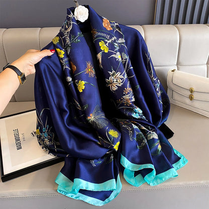 180*90cm Large Silk Satin Scarf Women Fashion Printed Scarf Spring And Summer Styles New Shawl Wrap Female Hand 2025 NEW