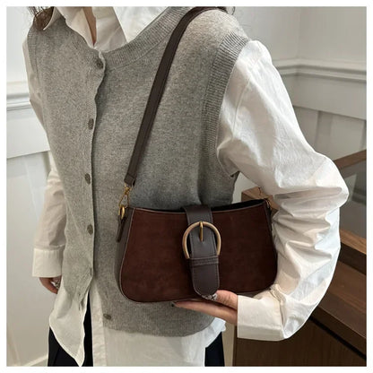 Woman Faux Suede Underarm Shoulder Bag Zipper Fastener Fashionable Cross Body Bags for Small Square Bag Suitable Daily Outfit