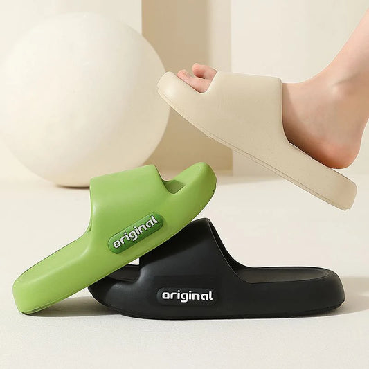 Unisex Letter Slippers Beach Slides Solid Color Mens Thick Sole Indoor Outdoor Bathroom Anti Slip Shoes Summer Couple Sandals